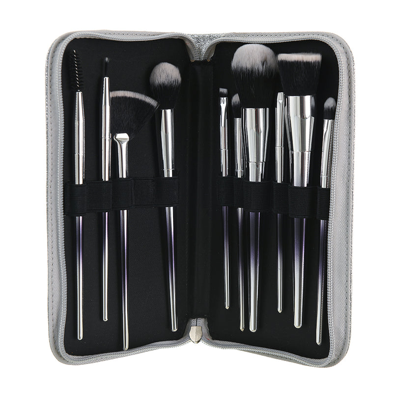 Makeup Brush Set 10 Piece Cosmetic Brush Set - Silver