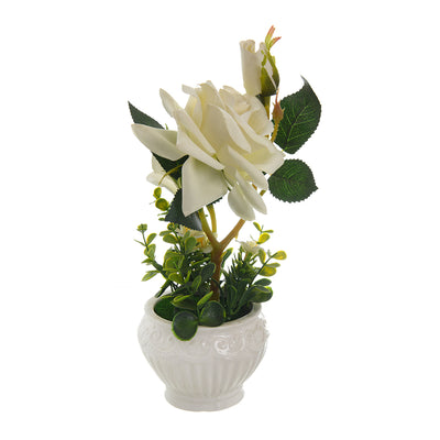 White pottery rose vase