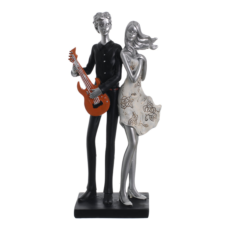 Decorative statue in the shape of a black &amp; silver guitarist, 30 cm