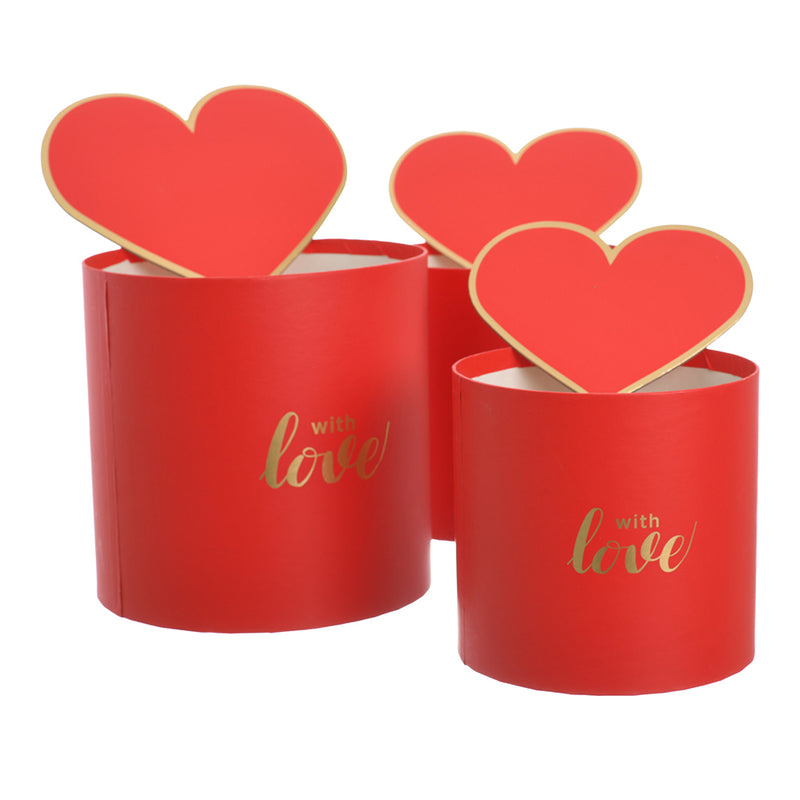 Cylindrical gift box of different sizes, red