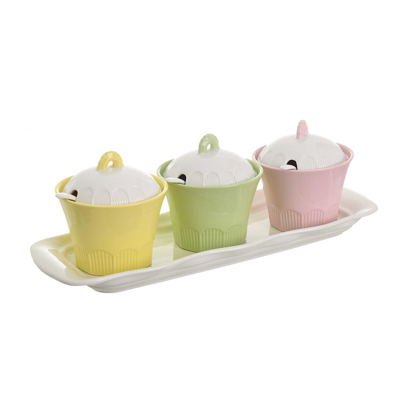 Porcelain seasoning set of 3 pieces in different colors