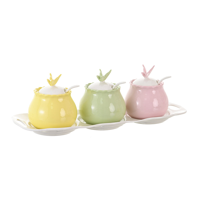 Green*yellow*pink porcelain spice set