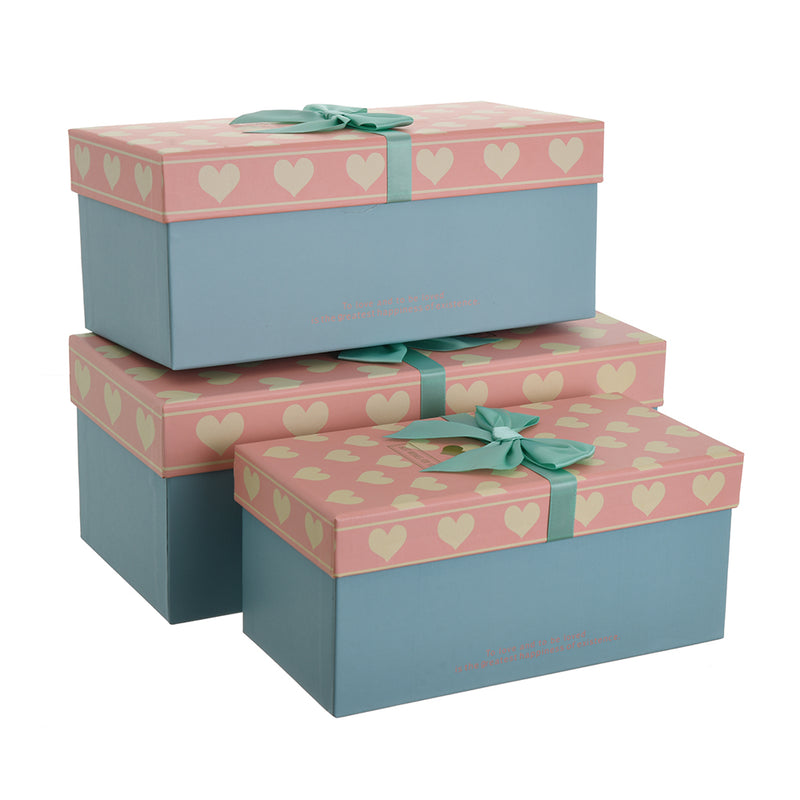 Rectangular gift box of different sizes, rose x light blue