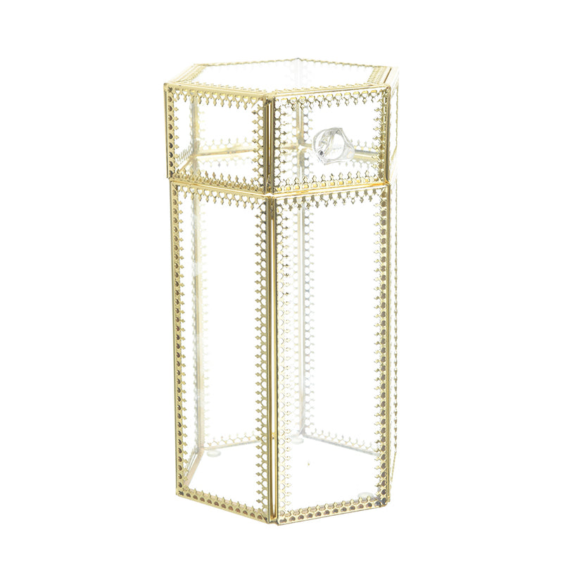 Cylindrical glass box, gold color, 10x21.5