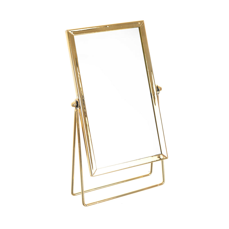 Metal stand mirror, 24.5 x 14.5 cm, gold