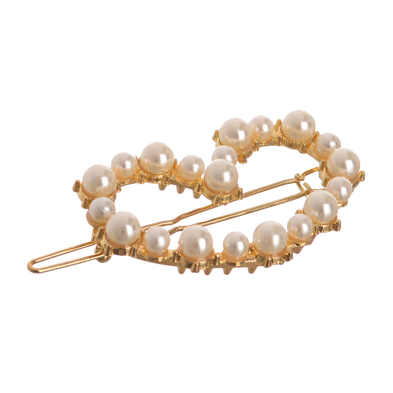 White pearl hair clip with heart design