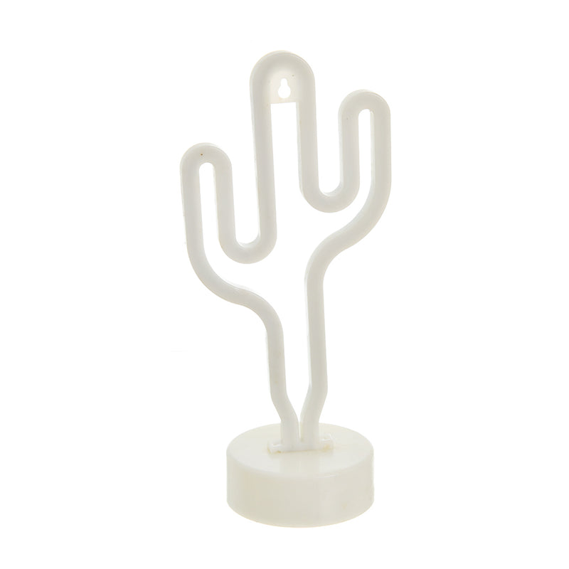 LED lamp with cactus, white color, 29 cm