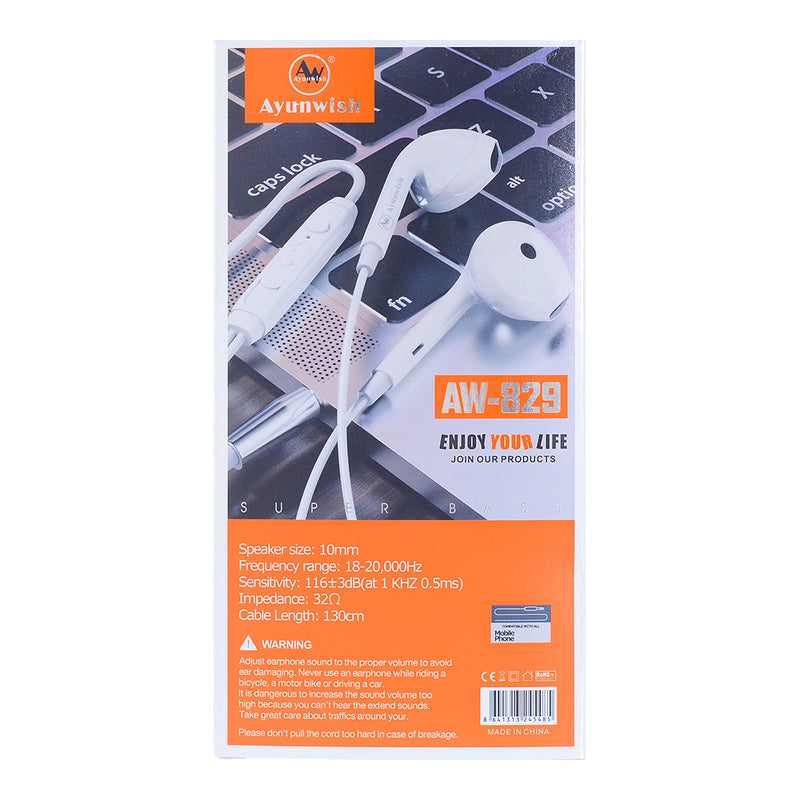 AW-829 white earphones