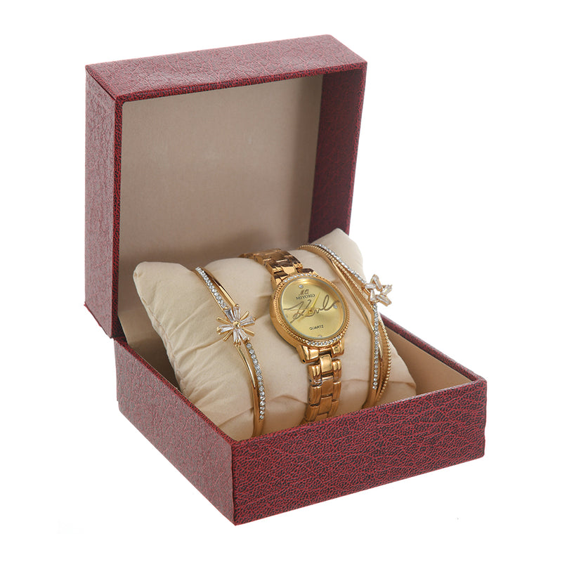 Metal watch for women with 2 small Miyoko gold bracelets