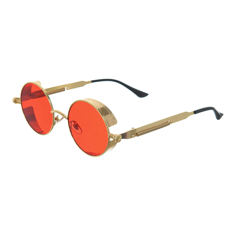 Round metal sunglasses, red color