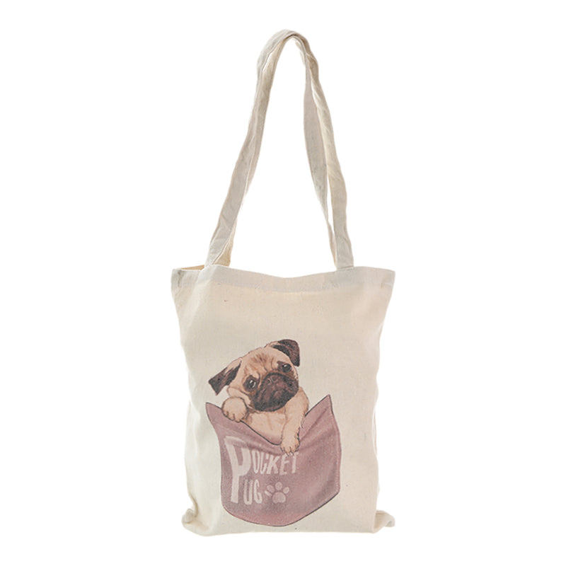 High quality linen tote bag, dog shape, off white color