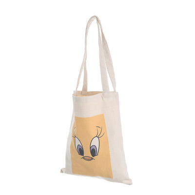 High quality linen tote bag in the shape of Tweety off white