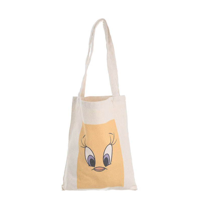 High quality linen tote bag in the shape of Tweety off white