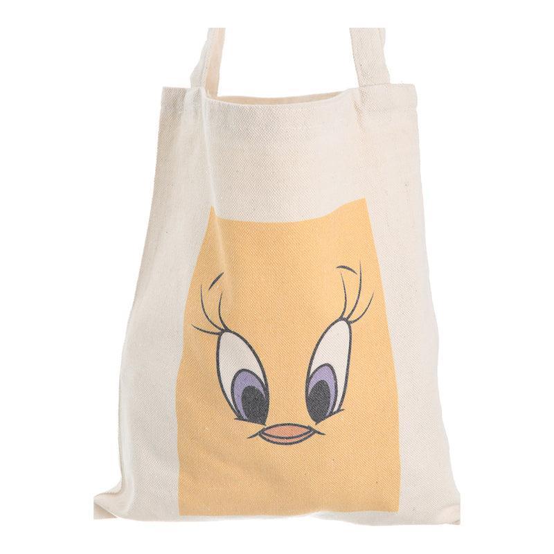 High quality linen tote bag in the shape of Tweety off white