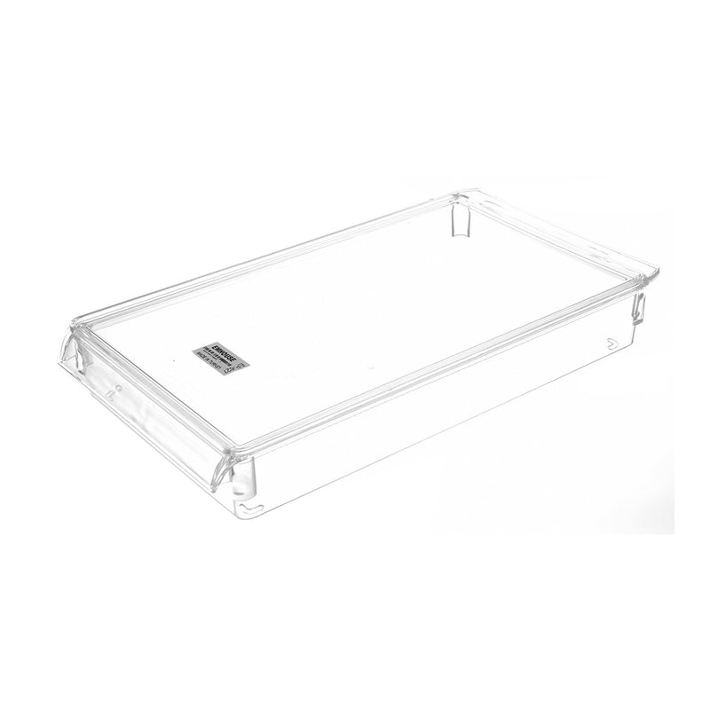 Rectangular acrylic refrigerator organizer with jumbo size lid, transparent color