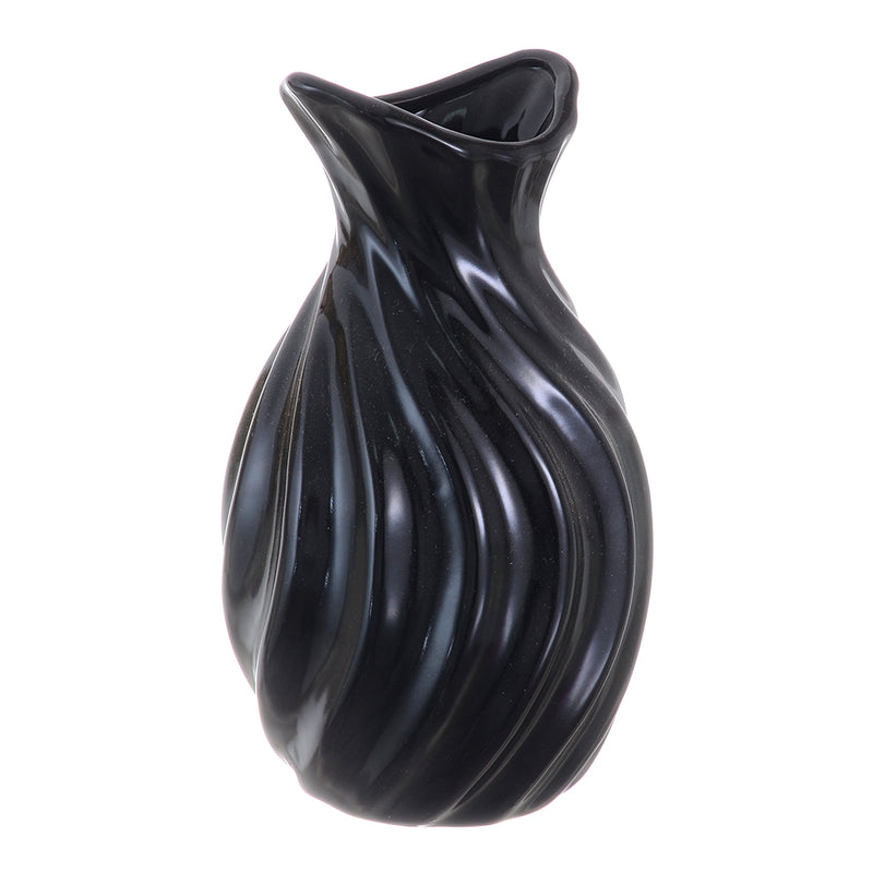 Pottery vase decorated with engravings, 16 cm, black