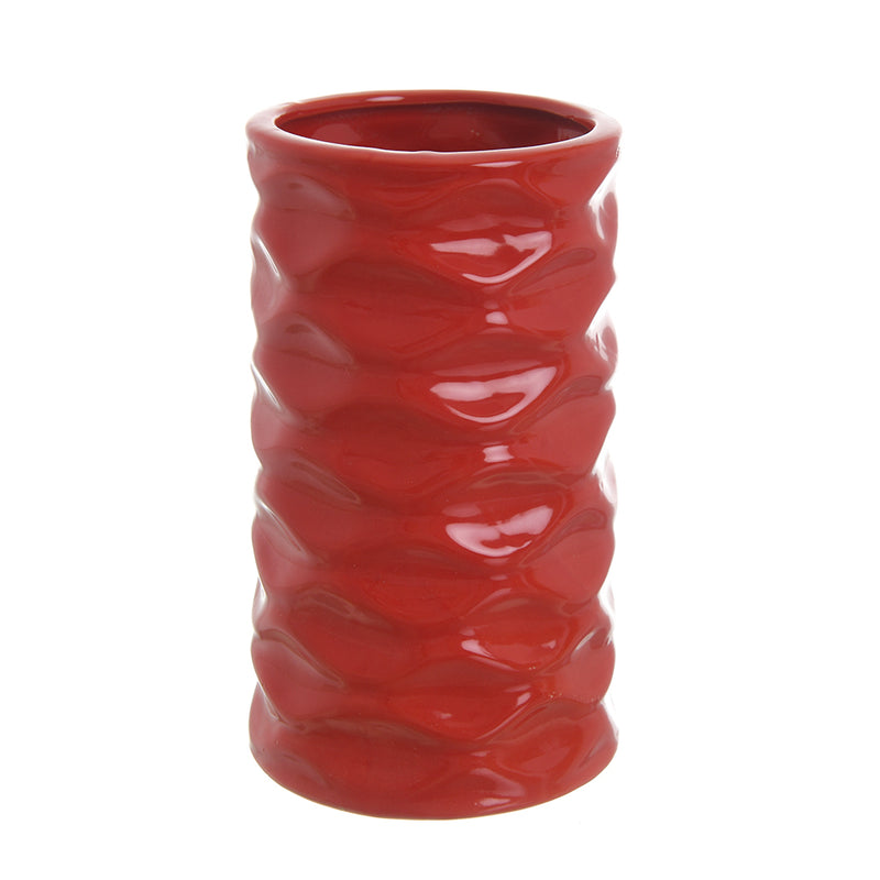 Pottery vase decorated with engravings, 17.5 cm, red