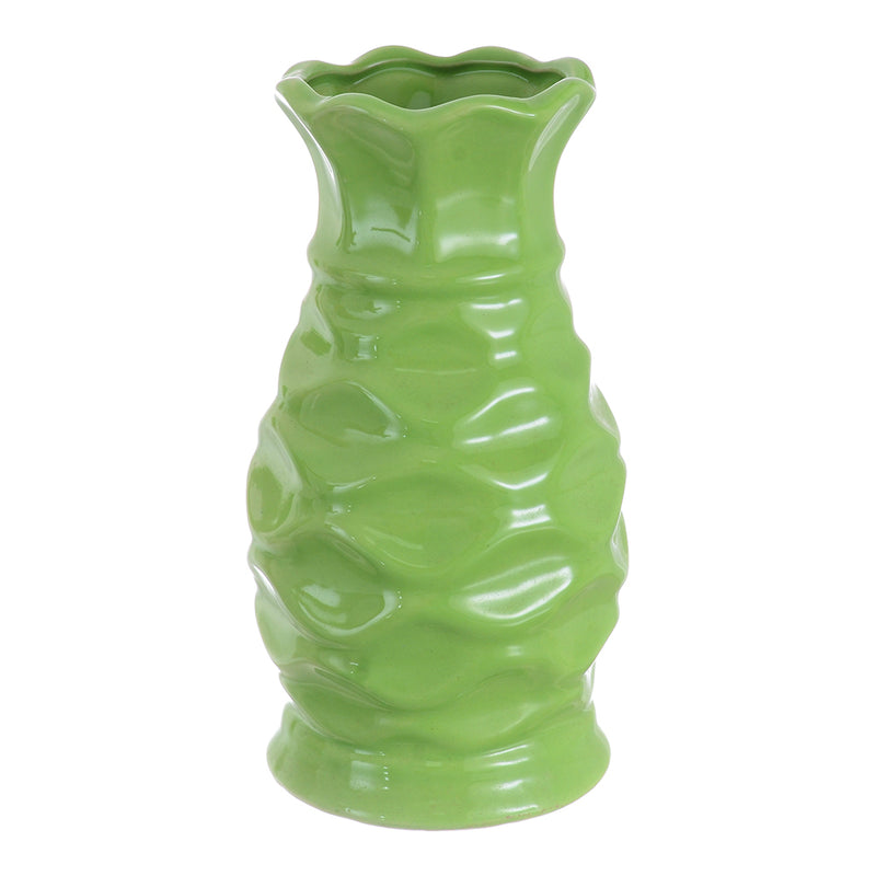 Pottery vase decorated with engravings, 17 cm long, green