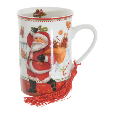 Twins Christmas Porcelain Mug 10.5 x 7.5 White x Red