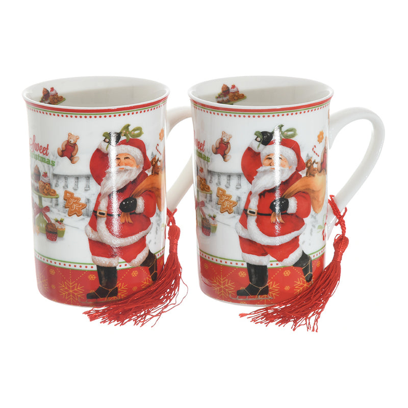 Twins Christmas Porcelain Mug 10.5 x 7.5 White x Red