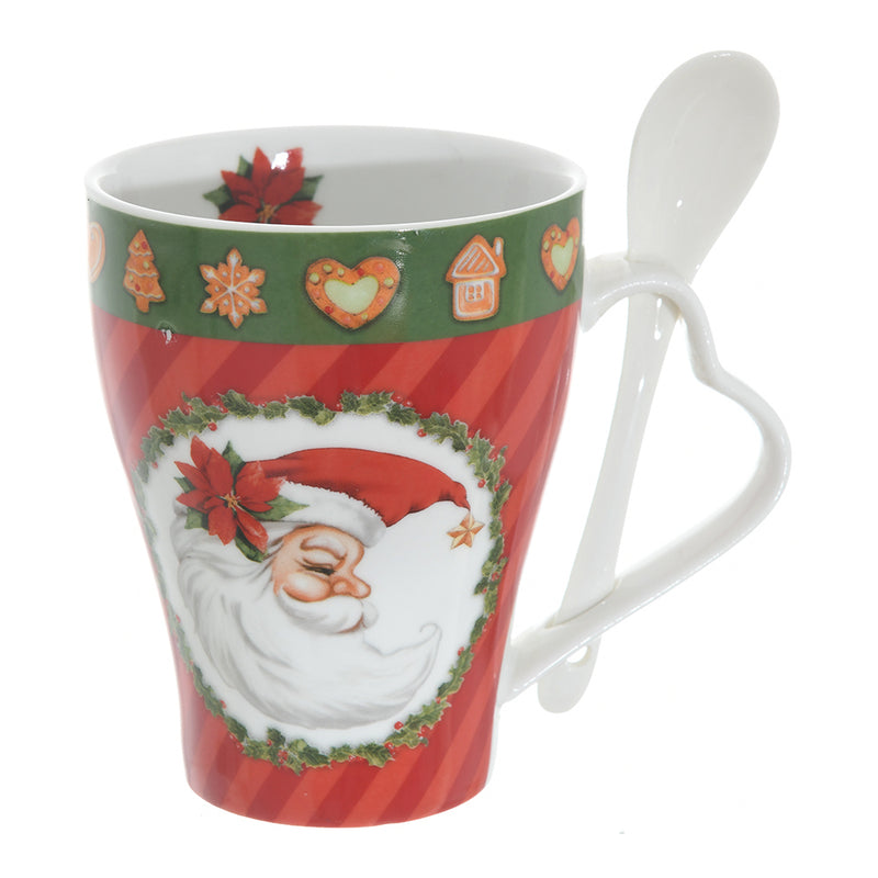 Porcelain Christmas Mug + Hanging 11.5 x 9 White x Red x Green