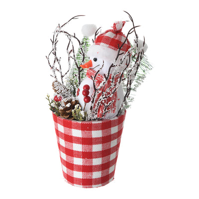 Christmas basket in the shape of a snowman with plaids