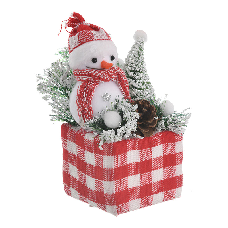 Christmas box in the shape of a snowman with checks