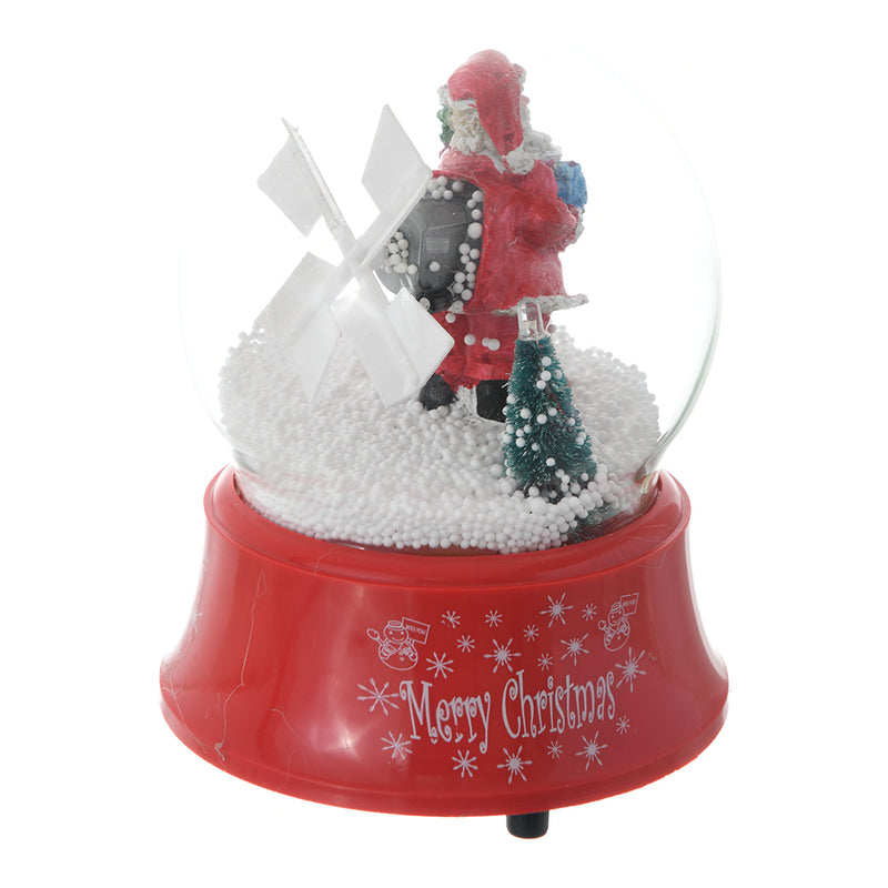 Christmas crystal, musical snow globes, luminous Santa Claus, with a gift and a beige bear, 12.5*15 cm