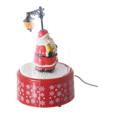 Christmas crystal, musical snow globes, illuminated Santa Claus, next to a pole with a lamp, 15*27 cm