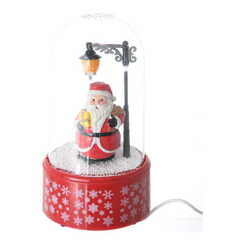 Christmas crystal, musical snow globes, illuminated Santa Claus, next to a pole with a lamp, 15*27 cm