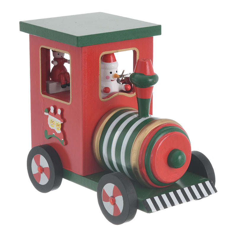 Classic luxury wooden Christmas train car with snowman and music, green*red