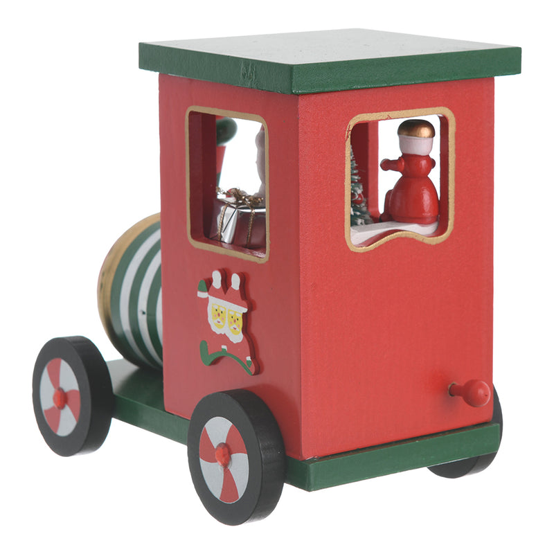 Classic luxury wooden Christmas train car with snowman and music, green*red