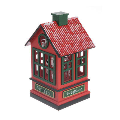 A wooden Christmas music house in the shape of a carousel horse and operated with a red*green spring