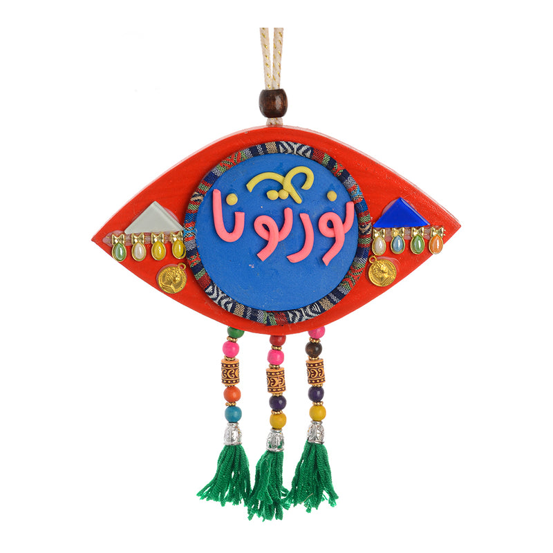 Nortona wooden plaque, eye shape, 20 x 11 cm, red