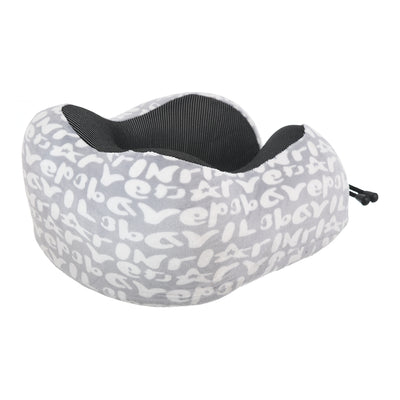 Travel neck pillow with velor cover engraved with letters in the shape of the letter U