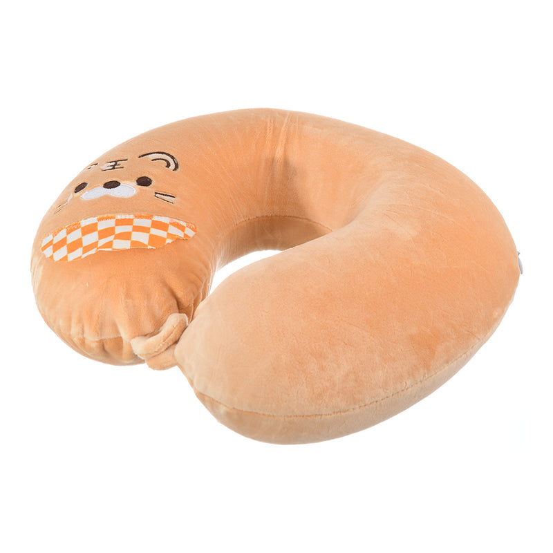 Travel neck pillow, plain velor cover with a U-shaped cat pattern