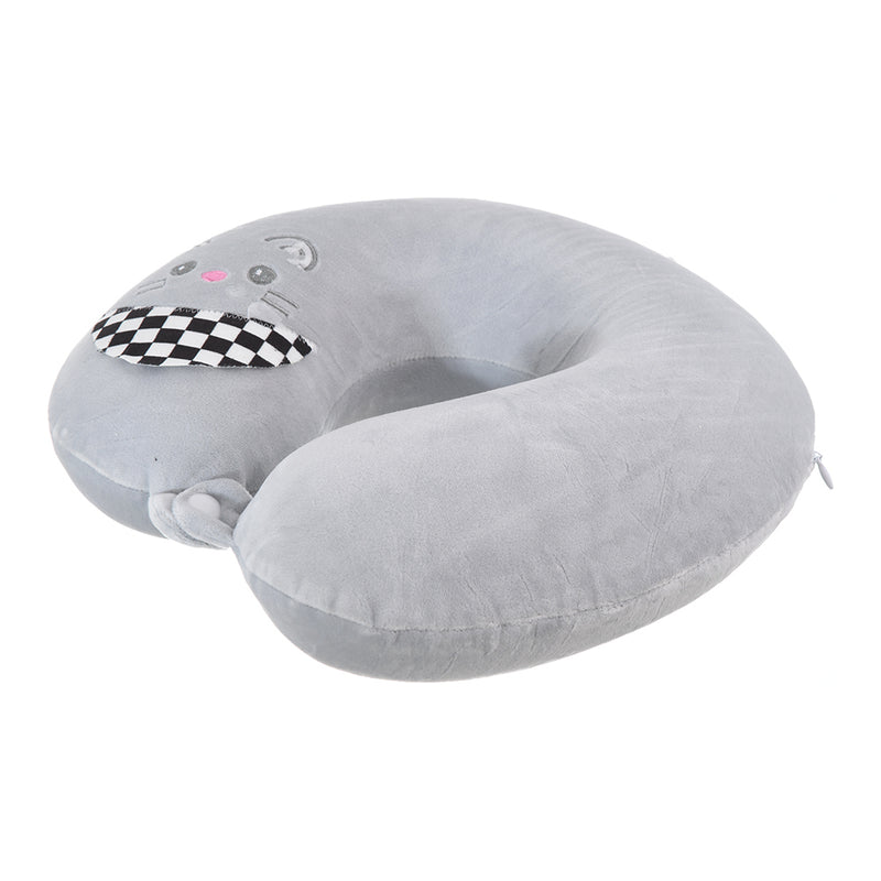 Travel neck pillow, plain velor cover with a U-shaped cat pattern