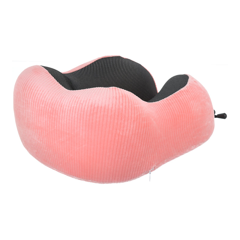 Travel neck pillow, plain ribbed velvet cover, U-shaped