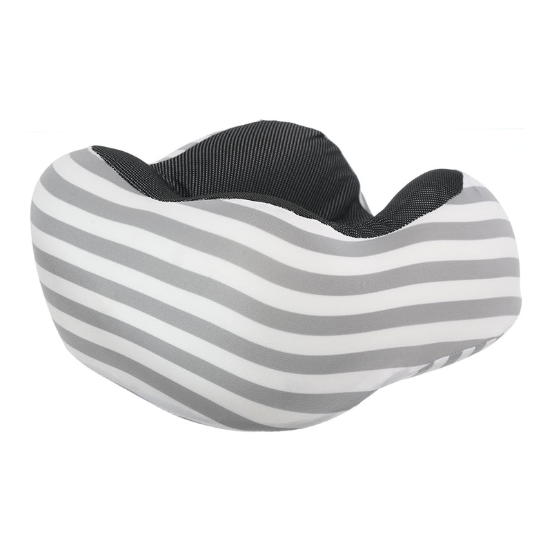 Travel neck pillow with a wide U-shaped striped Lycra cover