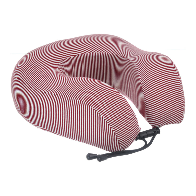 Travel neck pillow with U-shaped striped Lycra cover