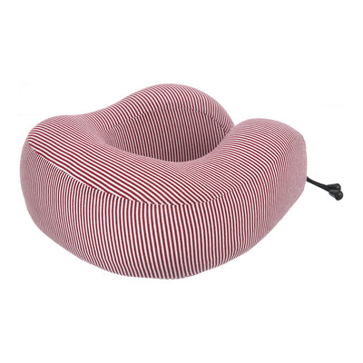 Travel neck pillow with U-shaped striped Lycra cover