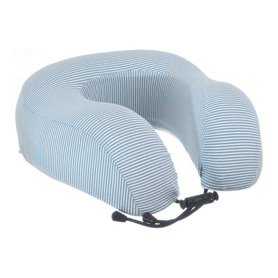 Travel neck pillow with U-shaped striped Lycra cover