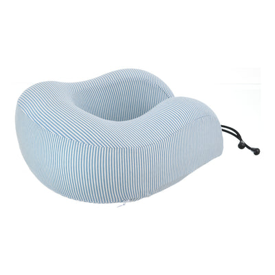 Travel neck pillow with U-shaped striped Lycra cover