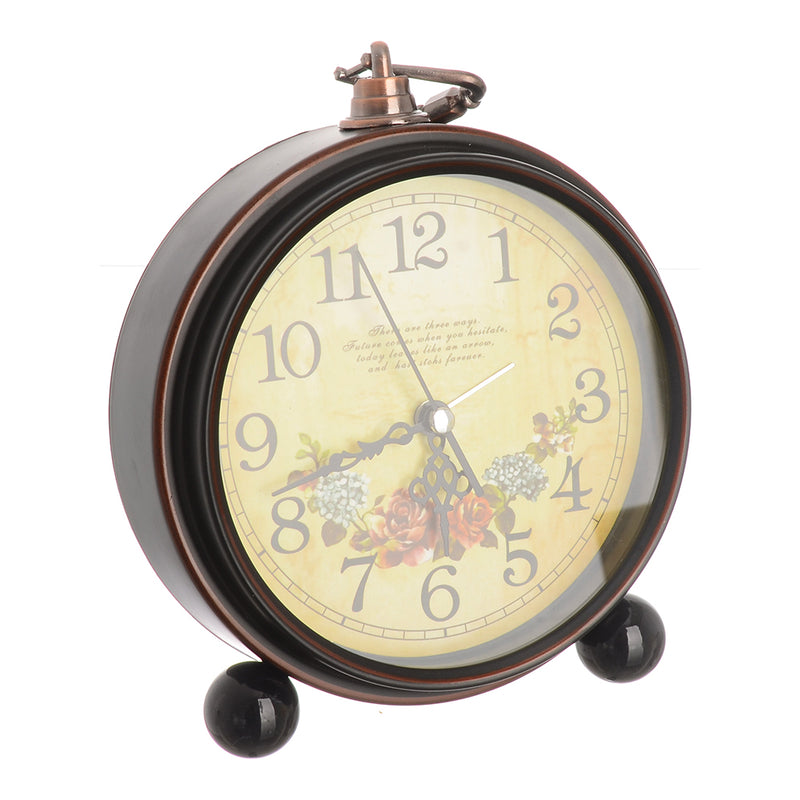 QING HONG Metal and Glass Alarm Clock Classic European Style Design (Rose) Brown 12*12*4.5 cm