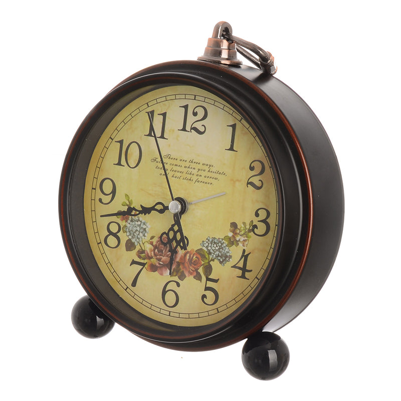 QING HONG Metal and Glass Alarm Clock Classic European Style Design (Rose) Brown 12*12*4.5 cm