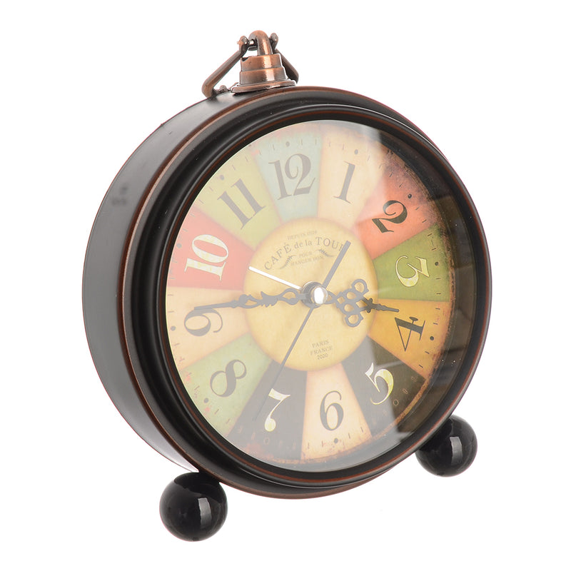 QING HONG Metal and Glass Alarm Clock Classic European Style Brown 12*12*4.5cm