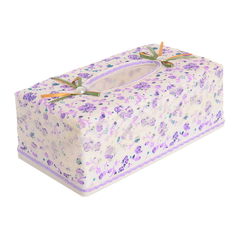 Tissue box lined with white * purple fabric, 22 * ​​11.5 * 8 cm