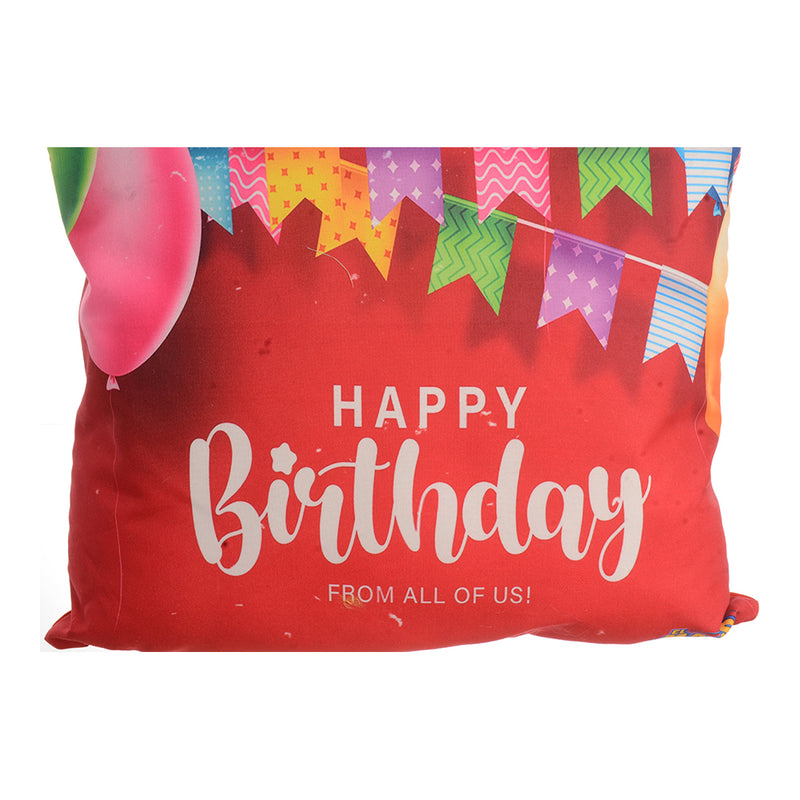 Pillow printed with branches decorated with happy Birthday, red, 30*30 cm