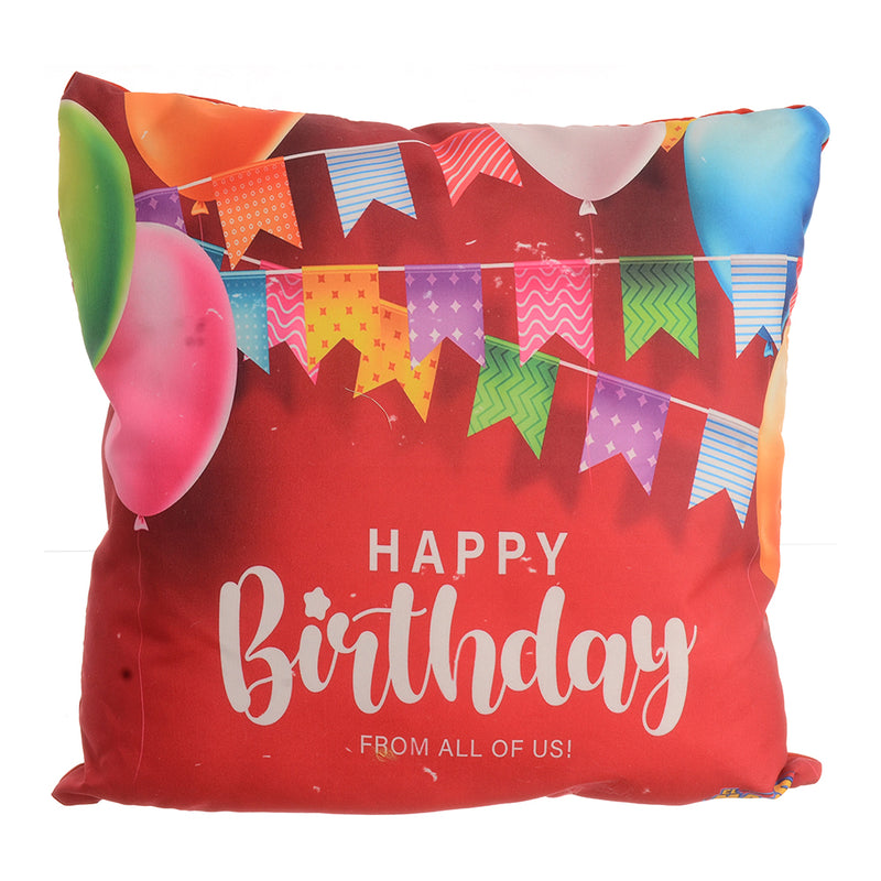 Pillow printed with branches decorated with happy Birthday, red, 30*30 cm