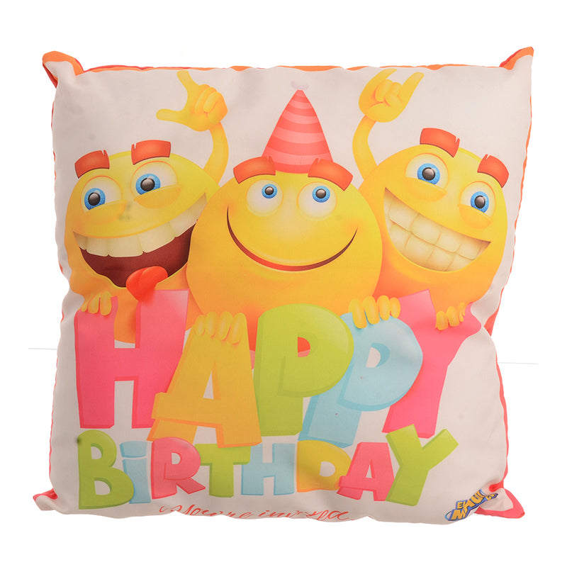 Cushion printed with a group of emotions and (Happy Birthday), white*pink, 30*30 cm